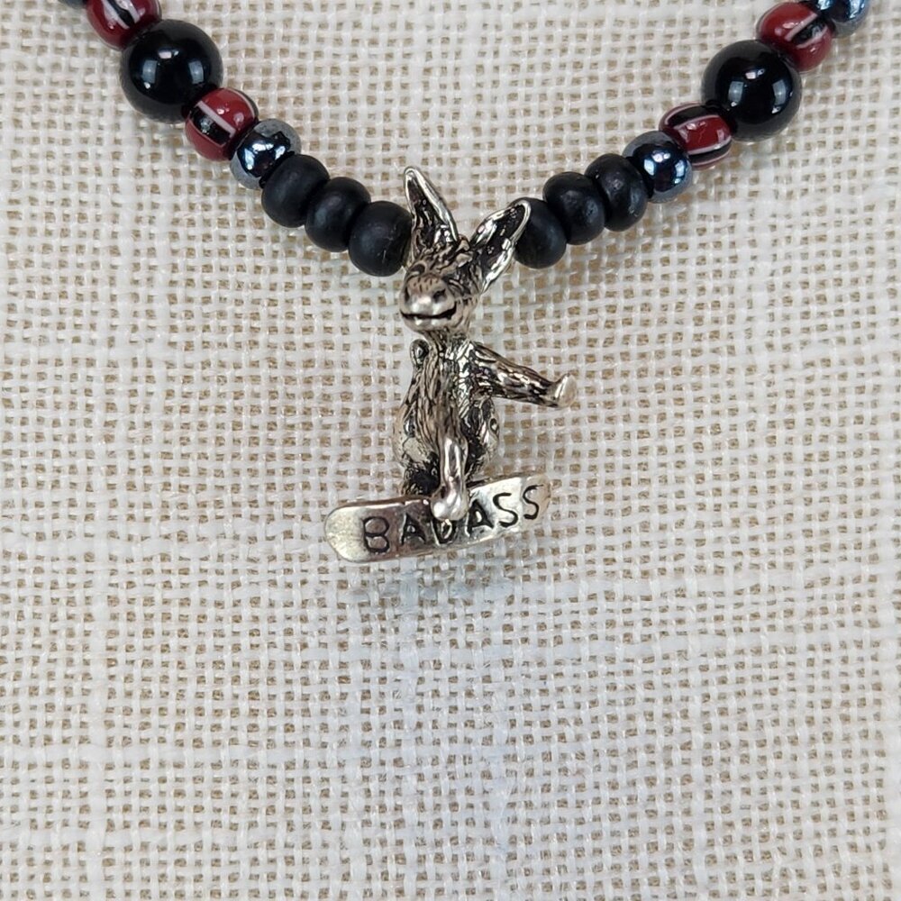 Bad Ass Kona Coffee Donkey Charm Beaded Necklace Park City Utah Snowboarder